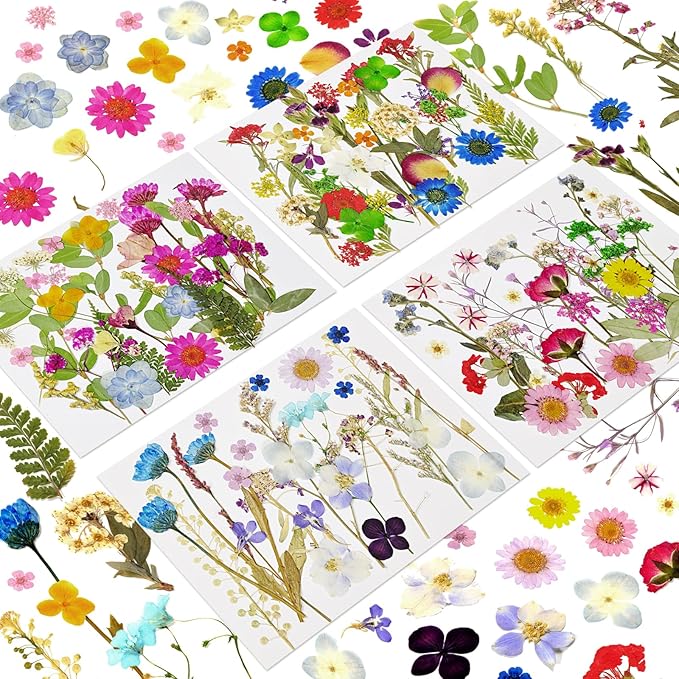 130 Pcs Dried Pressed Flowers for Resin, Real Pressed Flowers Dry Leaves Bulk Natural Herbs Kit for Scrapbooking DIY Art Crafts, Epoxy Resin Jewelry Molds, Candle, Soap Making, Nails Décor
