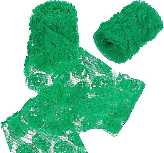 uxcell 2PCS Lace Trim Ribbon, 2.36 inch - 1 Yard 3D Rose Floral Embroidery Ribbons Edge Trimming for Sewing, Wedding Dress, DIY Crafts, Decoration Accessories, Dark Green