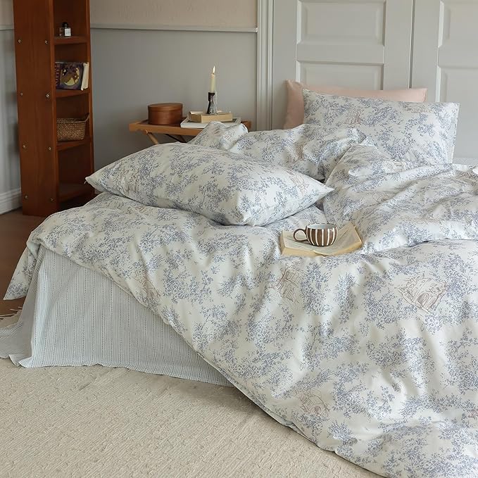 LifeTB Vintage Garden Floral Duvet Cover Queen Cozy Cotton Botanical Flower Bedding Set Queen Vintage Boho Cabin Floral Comforter Cover Country Style Cottagecore Duvet Cover Queen Bedding Set