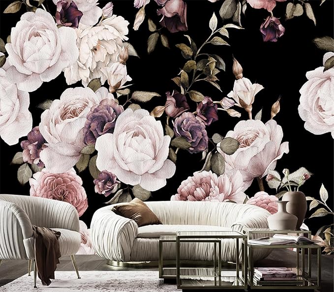 Cliouar-Peony Flowers Wall Mural - Purple Flower Wallpaper, Rose Mural Peel and Stick 160" x 114"