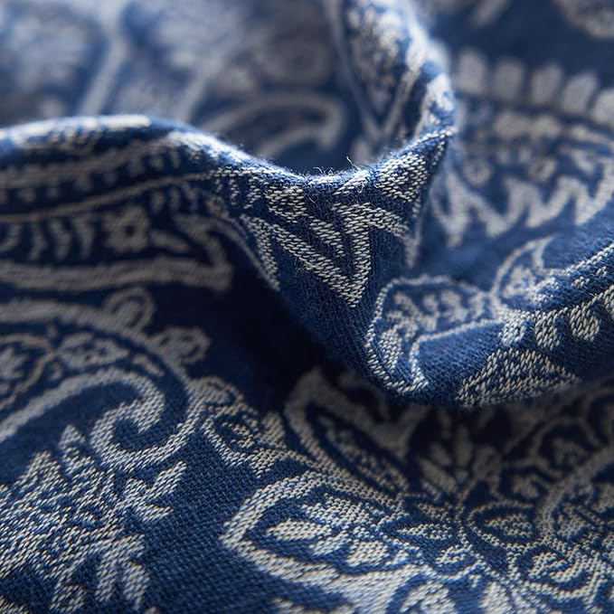 Full Duvet Cover Vintage Blue Floral Duvet Cover Boho Paisley Bedding Set Linen Cotton Yarn-Dyed Textured Duvet Cover with Zipper Closure Reversible Paisley Flower Comforter Cover with 2 Pillowcases