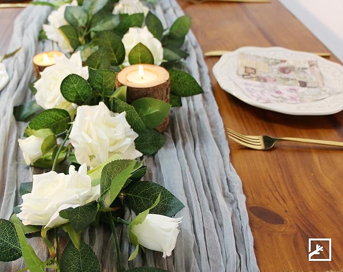 ZIFTY 5Pcs 32.5FT White Flower Garland Fake Vines Faux Artificial Floral Garland for Wedding Decortions Hanging Rose Ivy for Arch Garden Ceremony Background Outdoor Wall Decor