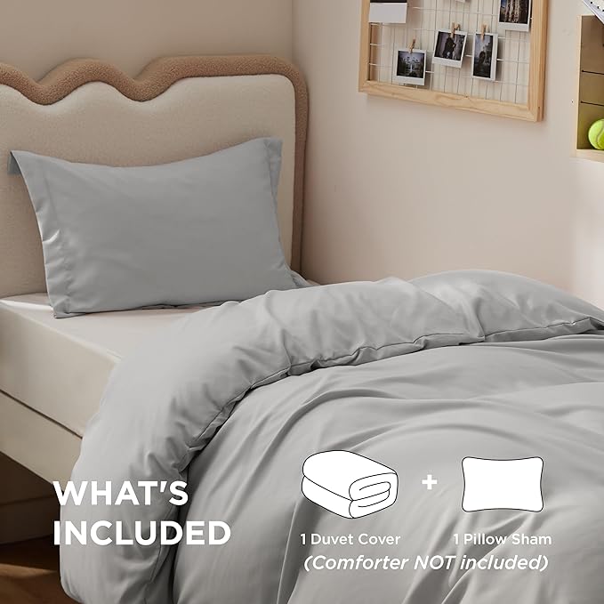 Bedsure Duvet Cover Twin/Twin XL Size - Soft Double Brushed Bedding Set for Kids & Adults, Zipper Closure, 2 Pieces, Includes 1 Duvet Cover (68"x90") & 1 Pillow Sham, NO Comforter, Silver Grey