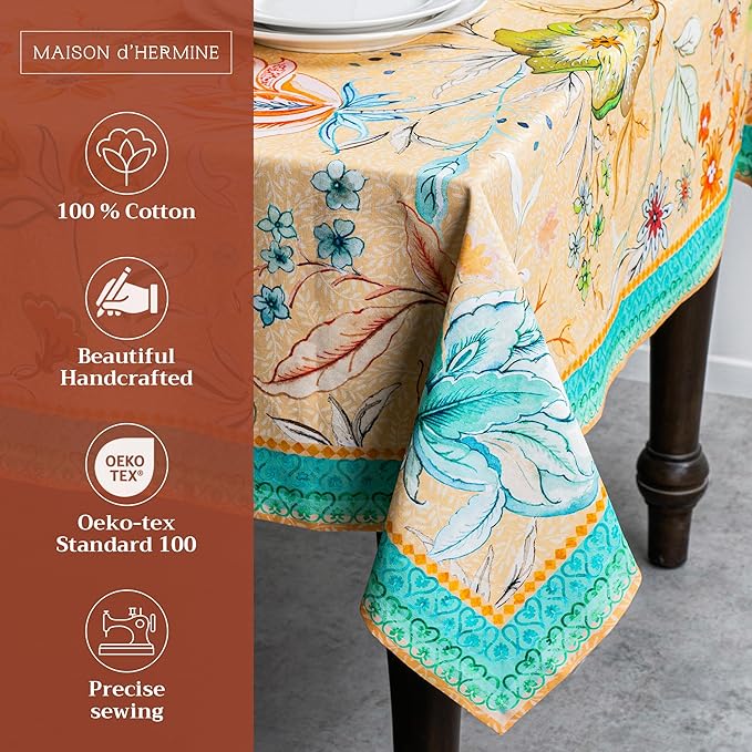 Maison d' Hermine Table Cloth Rectangle Table 100% Cotton 70 x 90 Inches Tablecloth Reusable Decorative for Dining Room, Farmhouse, Home, Party, Festive & Wedding Spring Summer - Luxury Loft – Peach
