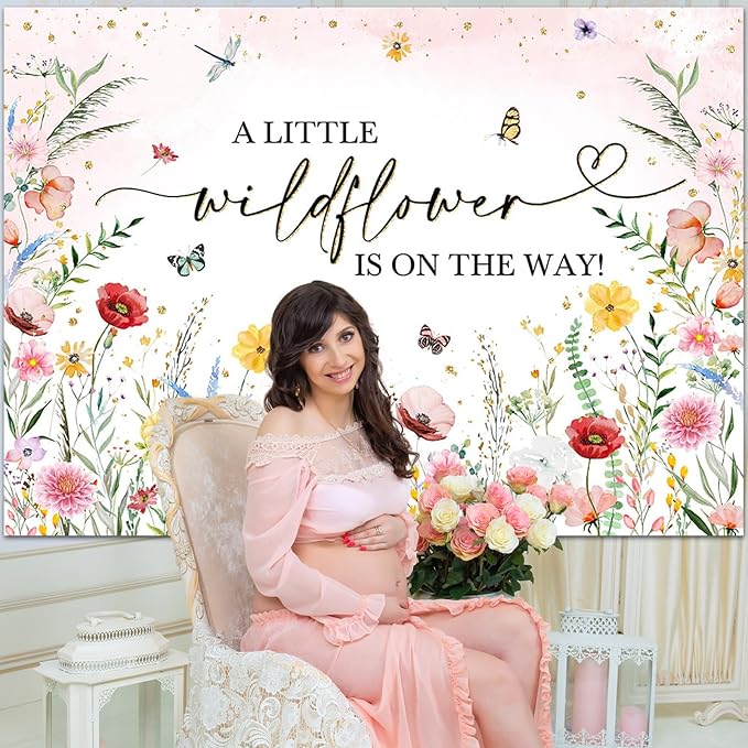 Avezano Wildflower Baby Shower Backdrop Watercolor A Little Wildflower is On The Way Baby Shower Party Decorations Wildflower Theme Girl Banner Photoshoot Props 7x5 ft, 83x59 inch
