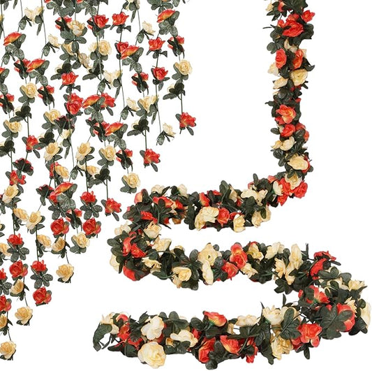 10 Pcs 82FT Flower Garland, Artificial Rose Garland Flowers Plants Fake Flower Hanging Rose Ivy, Birthday Party Valentine's Day Wedding Wall Arch Decor（Orange）