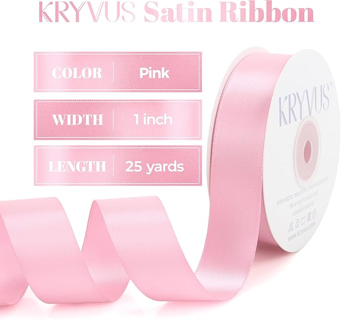 Pink Satin Ribbon, Double Faced 1 Inch X 25 Yards Pink Ribbon, Premium Satin Ribbons for Gift Wrapping, Crafts, Hair Bow Making, Sewing, Flower Bouquet, Wedding Party Decor