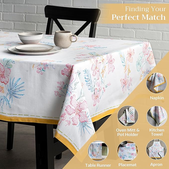 Maison d' Hermine Table Cloth Rectangle Table 100% Cotton 60 x 120 Inches Tablecloth Reusable Decorative for Dining Room, Farmhouse, Home, Party, Festive & Wedding Spring Summer - Paradise Island