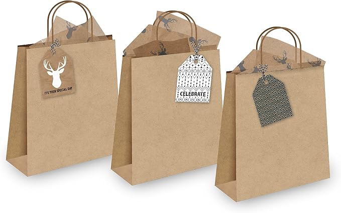 Pro Supply Global 24 Count of 2.5 Inch x 3 Inch Pre Strung Deer Heads Gift Tag Assorted Printed Designs on Large Cardstock Gift Hang Tags - Ideal to Use on Bags
