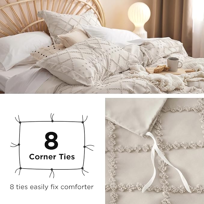 Bedsure Boho Duvet Cover King Size - Beige Breathable & Soft Boho Bedding, Machine Washable Comforter Cover for All Seasons, Includes 1 Duvet Cover 104"x90" with 2 Pillow Shams & Zipper Closure