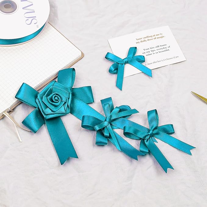 Premium Double Faced Turquoise Blue Satin Polyester Ribbon, 1/4 Inch X 25 Yards, Perfect for Gift Wrapping, Crafts, Wedding Decor, Special Occasions