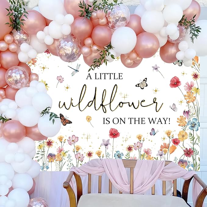 Avezano Wildflower Baby Shower Decorations A Little Wildflower is On The Way Baby Shower Backdrop Floral Theme Baby Girls' New Born Photoshoot Background Banner (8x6ft(96x72in))