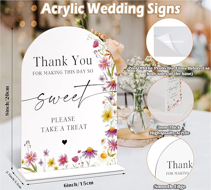 Please Take A Treat Dessert Table Sign, Wild Flower Arch Acrylic Wedding Signs for Reception, Floral Bridal Shower Engagement Party Decor for Baby In Bloom Baby Shower Decorations