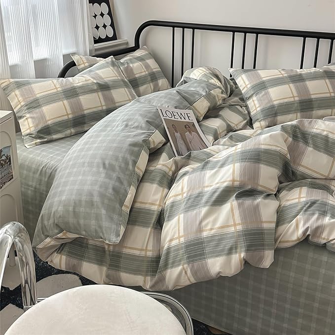 Plaid Full Size Comforter Set Geometric Plaid Grid Comforter Set Fluffy Soft Microfiber Bedding Comforter Farmhouse Checkered Comforter Set for All Season 3 Piece Plaid Bedding Comforter Set Full Size