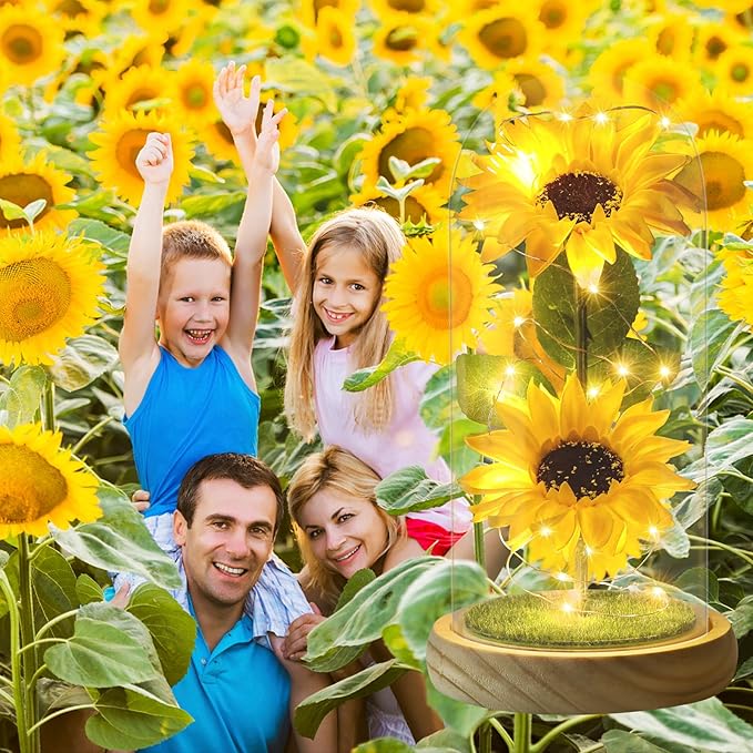 Christmas Sunflower Gifts for Women Mom Grandma, Enchanted LED Sunflower Lamp, Unique Artificial Flowers in Glass Dome, Present for Christmas,Birthday, Anniversary, Wedding,Mother's Day