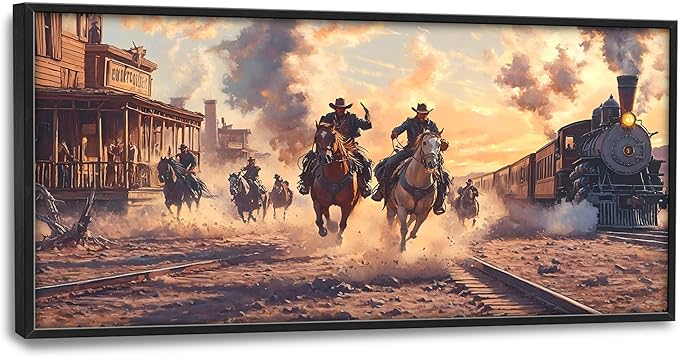 Western Coyboys Large Wall Art Framed Wall Decor for Living Room Western Vintage Pictures Oversized Canvas Print Painting Modern Extra Large Framed Artwork for Bedroom Office 60"x30"