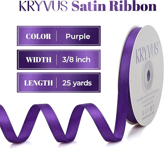 Purple Satin Ribbon, 3/8 Inch X 25 Yards, Premium Satin Ribbon for Gift Wrapping, Crafts, Hair Bow Making, Sewing, Flower Bouquet, Wedding Party Decor