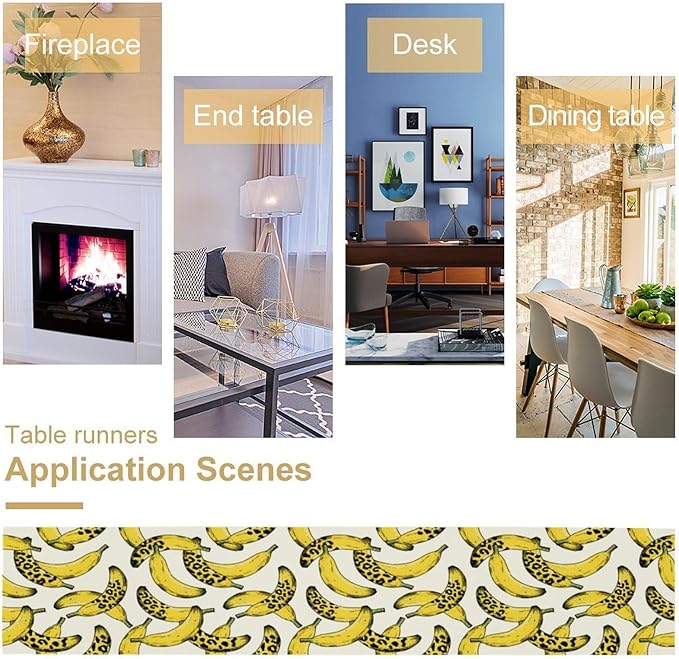 Banana Fruit Table Runner, Kitchen Dining Table Decor,Tropical Fruit Palm Leaves Table Runners for Indoor Outdoor Home Farmhouse Holiday Wedding Birthday Party Decoration, 13 x108 Inch