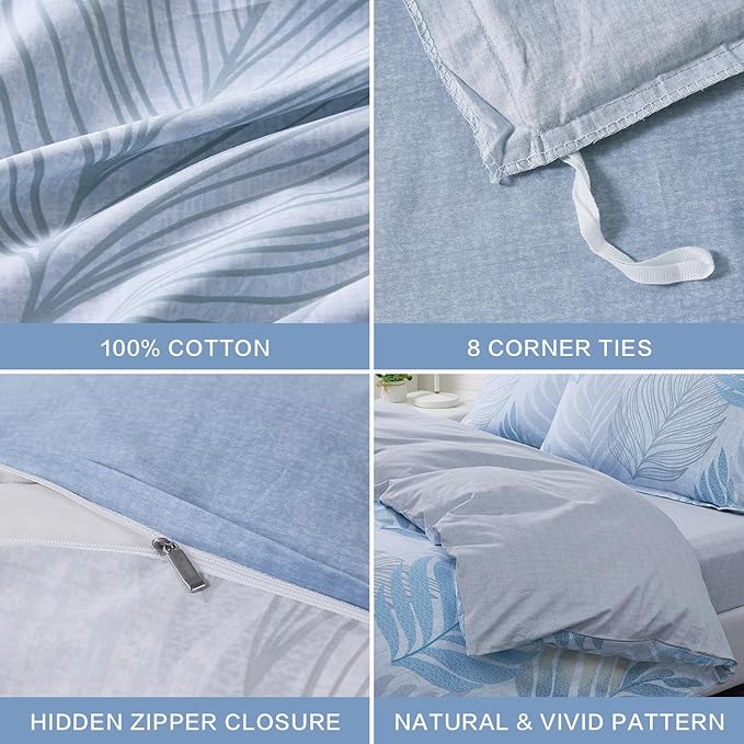 SAPHREAS Monstera Leaf Blue Duvet Cover Set 2pcs Tropical Botanical Palm Leaves Bedding Comforter Cover Set Closure 1 Duvet Cover 1 Pillow Sham, Comforter Not Included