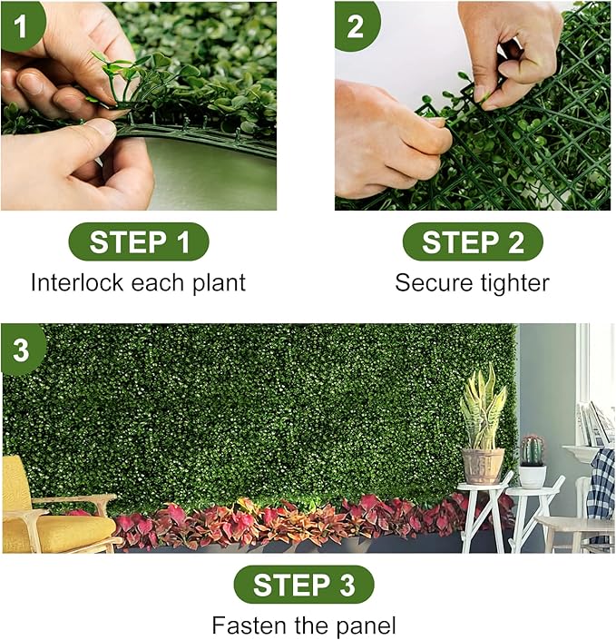 24 Pieces 24"x 16" Artificial Boxwood Panel, Grass Wall Panel, Boxwood Hedge Wall Panels UV Protected Suitable for Artificial Green Wall Decor, Fence Garden Wedding Backyard Decor