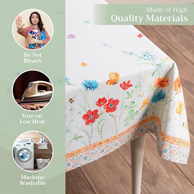 Maison d' Hermine Table Cloth Rectangle Table 100% Cotton 54 x 72 Inches Tablecloth Reusable Decorative for Dining Room, Farmhouse, Home, Party, Festive & Wedding Spring Summer - Summer Whisper