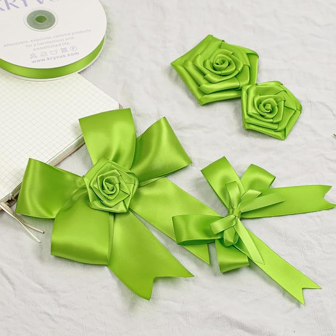 Apple Green Satin Ribbon, Double Faced 2 Inch X 50 Yards Apple Green Ribbon, Premium Satin Ribbon for Gift Wrapping, Crafts, Hair Bow Making, Sewing, Flower Bouquet, Wedding Party Decor