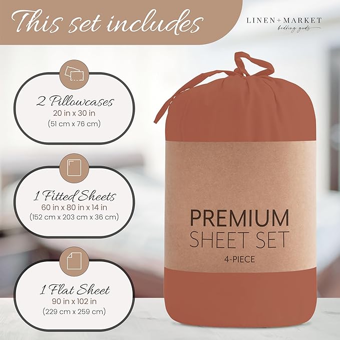 Linen Market Twin XL Bed Sheets - Cooling & Soft - Deep Pocket Fits 16" Thick Beds - 4 Piece Set (Clay)