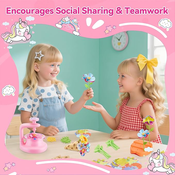 Hamdol DIY Flower Bouquet Craft Kit for Girls Ages 4-8, Creative Fabric Flower Making Set, Educational STEM Toy for Kids 5 6 7 8, Preschool Arts & Crafts Birthday or Christmas Gift for Boys and Girls