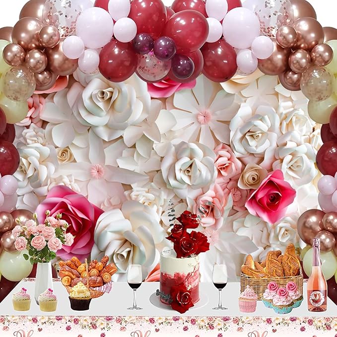 Baocicco 7x5ft Pink and White Paper Flowers Background Photography Mother's Day Backdrop Paper Flower Wall Gorgeous Wedding Flower Backdrops Beautiful Bride Baby Newborn Kids Background