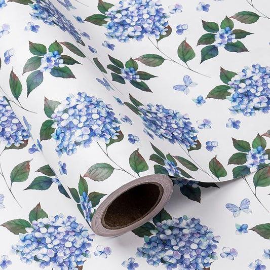 WRAPAHOLIC 30 Inch Kraft Hydrangea Floral Wrapping Paper Roll - 30 Inch x 33 Feet - Hydrangea Flower Wrapping Paper for Wedding, Birthday, Bridal Shower, Tea Party