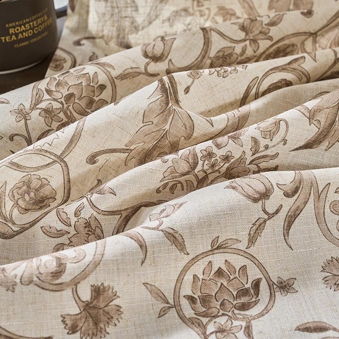 jinchan Linen Floral Curtains for Living Room with Printed Flower 84 Inches Long Light Filtering Farmhouse Window Treatment Vintage Drapes Back Tab Rod Pocket 2 Panels Taupe on Beige