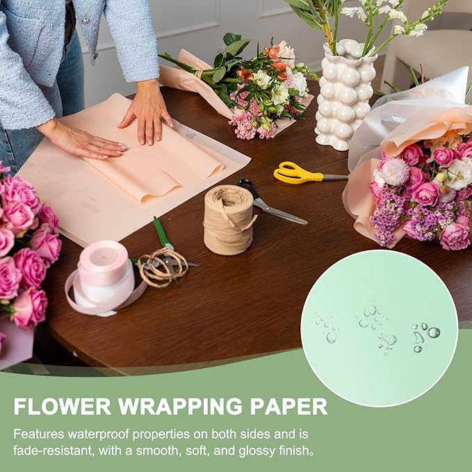 PATIKIL 22.8 x 22.8 Inch Flower Wrapping Paper, 20 Pcs Iridescent Double Sided Florist Bouquet Packaging Waterproof Florist Supplies DIY Crafts Gift Packaging Gift Box Wedding, Light Green