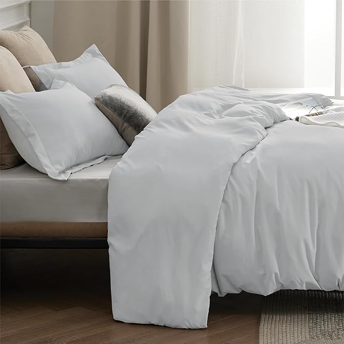 Bedsure Duvet Cover King Size - Soft Double Brushed Bedding Set for Kids & Adults, Zipper Closure, 3 Pieces, Includes 1 Duvet Cover (104"x90") & 2 Pillow Shams, NO Comforter, Silver Grey