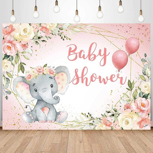 Elephant Baby Shower Backdrop for Girl Blush Pink Floral It's A Girl Baby Shower Party Decoration Photography Background A Sweet Little Peanut Banner Photoshoot Supplies 5x3ft