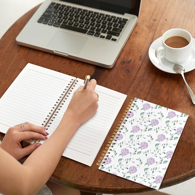 VIIJJUE Hydrangea Floral Notebook Journal, Purple Flowers Notebooks for Note Taking, Purple Office Supplies, Hardcover Spiral Journal 5.5x8.3 Inch