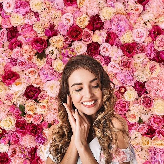 Roses Flowers Backdrop Valentine's Day Pink Red Rose Photography Background Various Floral Roses Backdrop for Anniversary Birthday Wedding Baby Shower Children Adults Photo Prop Backgrounds 12x8ft