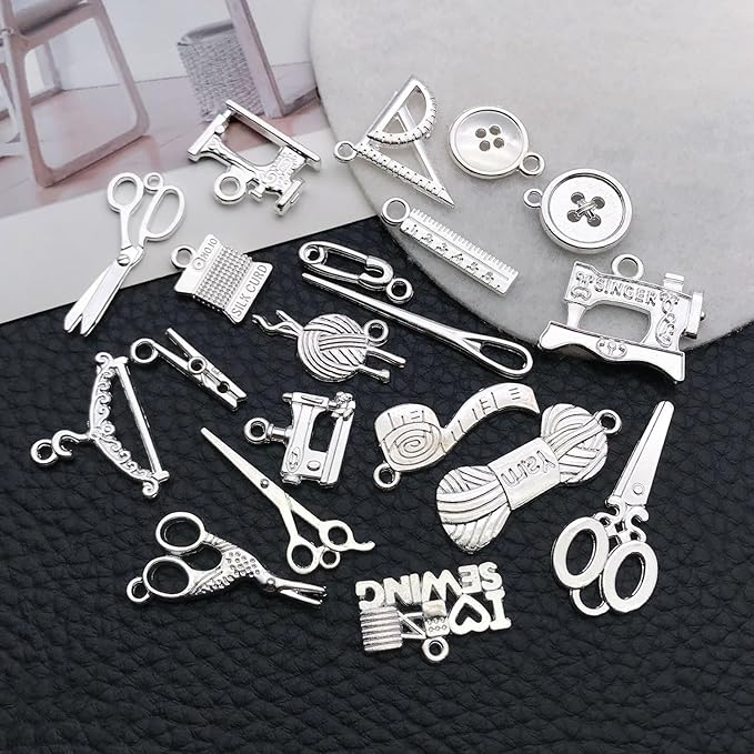 WOCRAFT 60pcs Bright Silver Sewings Charms Bracelet Charms for Jewelry Making Sets DIY Necklace Bracelet Keychain Crafting Charms Kit Craft Supplies (SN915)