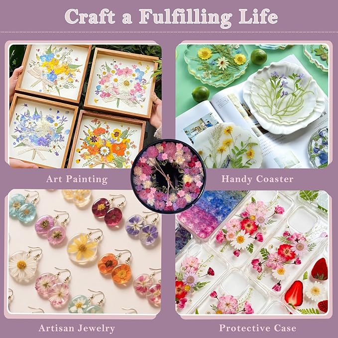 95 Pcs Purple Pressed Dried Flowers for Resin, Real Natural Bulk Dry Wildflowers Leaves Perfect for Epoxy Molds, DIY Crafts, Home Decor, Soap Candles Jewelry Making
