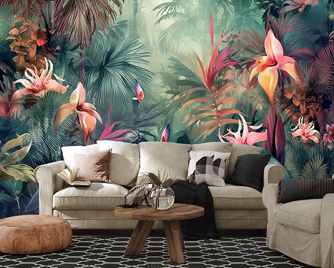 Hand-Painted Abstract Floral Wallpaper, Ink Botanical murals, Backdrop Decorative Wall murals（Non-self-Adhesive）