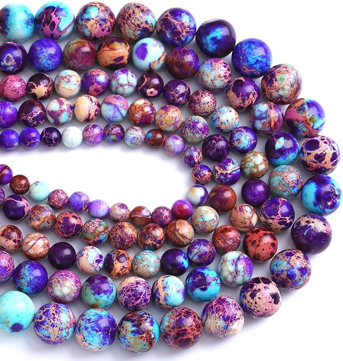 8MM 44PCS Natural Stone Galaxy Purple Sea Sediment Imperial Jasper Loose Beads for Jewelry Making DIY Bracelet Necklace