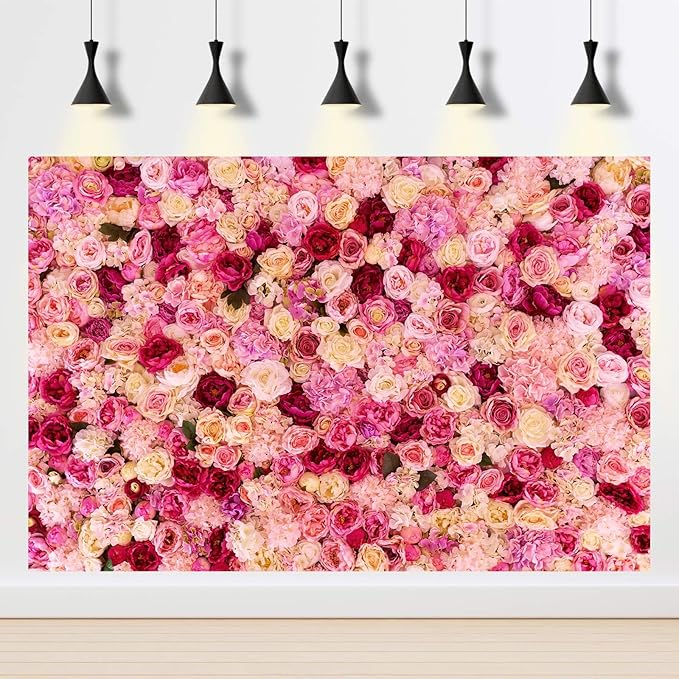 Roses Flowers Backdrop Valentine's Day Pink Red Rose Photography Background Various Floral Roses Backdrop for Anniversary Birthday Wedding Baby Shower Children Adults Photo Prop Backgrounds 12x8ft