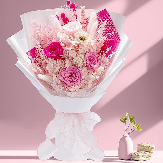 Flowers Gifts for Mom, Flower for Delivery, Preserved Roses Bouquets, Birthday Gifts for Women, Mothers Day Flowers for Wife (Pink)