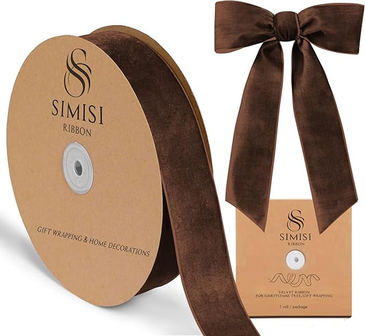 Brown Velvet Ribbon 1.5'' 25 Yards for Christmas Tree, Gift Wrapping, Flower Bouquet, Wreath Decorations, Bow Making