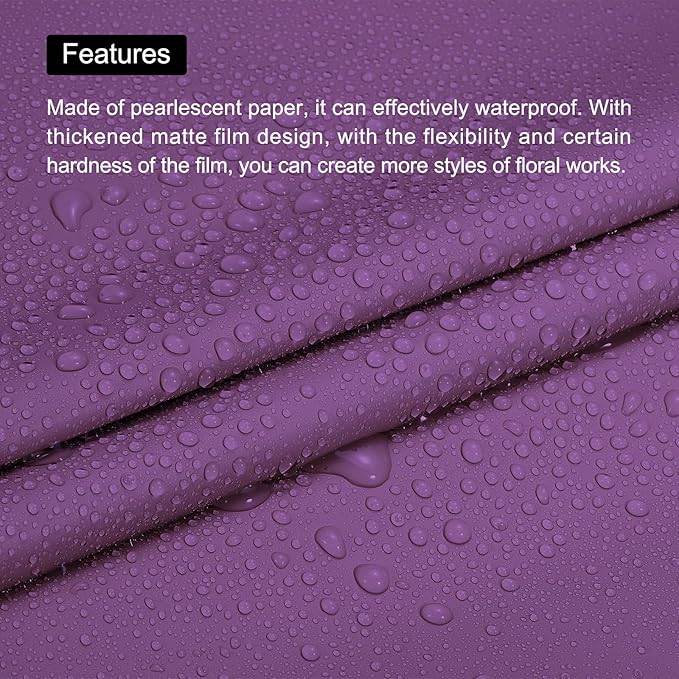 MECCANIXITY Pearlescent Film Flower Wrapping Paper 22.8x22.8 Inch Waterproof for DIY Crafts, Gift/Gift Box Packaging Dark Purple 20 Pcs