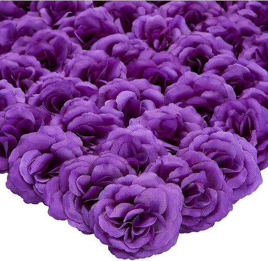 Bright Creations Artificial Roses Heads - 50 Pack, 3 in, Dark Purple Flowers, Stemless - Silk Roses for DIY Decor & Wedding Centerpieces
