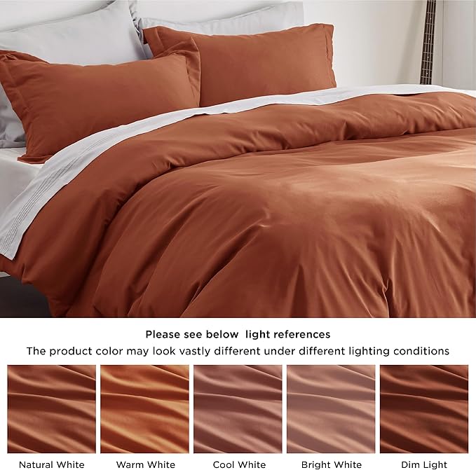 Bedsure Duvet Cover Queen Size - Soft Double Brushed Bedding Set for Kids & Adults, Zipper Closure, 3 Pieces, Includes 1 Duvet Cover (90"x90") & 2 Pillow Shams, NO Comforter, Terracotta