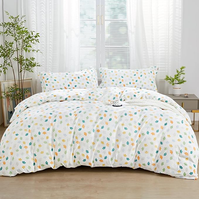 SAPHREAS Autumn Colorful Ginkgo Leaves Duvet Cover Set Soft Microfiber Bedding Set with Zipper Closure 8 Ties Full Size White Comforter Set 3pcs 1 Duvet Cover 2 Pillow Shams