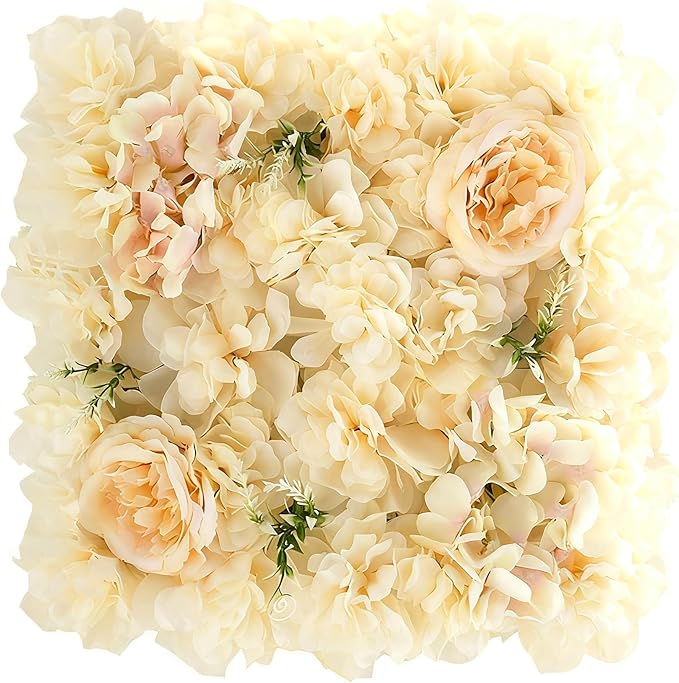 Flower Wall Backdrop, 12PCS 10.6"-15.7" Artificial Flower Wall Panel with Various Styles, 3D Floral Wall Decor for Wedding Photo Background Festive Party Home Decoration (F014, 13.8 * 13.8in)