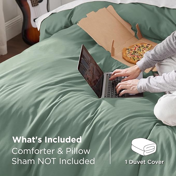 Bedsure Duvet Cover Queen Size - Only Includes 1 Duvet Cover (90"x90"), Hotel Luxury Soft Double Brushed All Season Bedding for Kids & Adults, Zipper Closure, NO Comforter, Sage Green