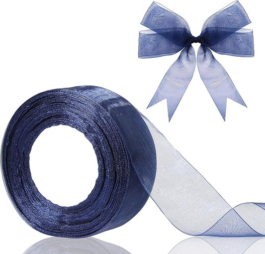 1.5 inch Sheer Organza Ribbon Navy Blue Chiffon Ribbon for Gift Wrapping Christmas Halloween Decoration Wedding Bouquet Crafts 50 Yards